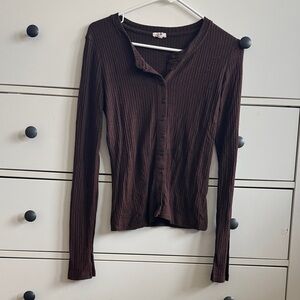 Aerie Chocolate Button-Down Ribbed Top